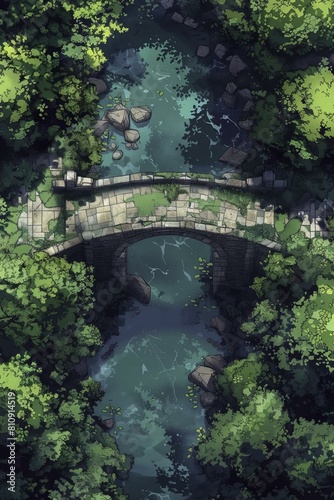 DnD Battlemap Emerald Arch Bridge - A Verdant Crossing in Nature.