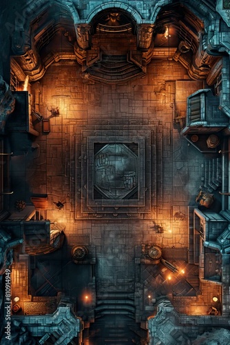 DnD Battlemap Forgotten Vault: Explore an abandoned vault with an open door.