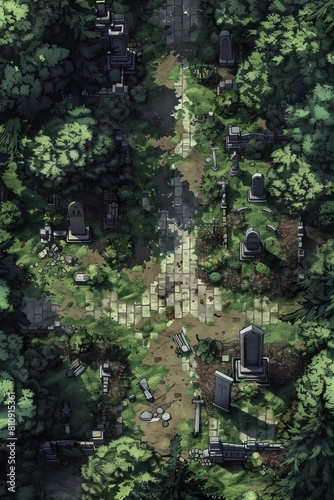 DnD Battlemap graveyard, moonlight, mysterious, cemetery, eerie, atmosphere © Fox