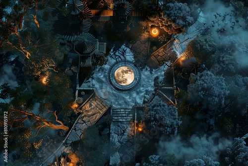 DnD Battlemap mysterious, moonlit, graveyard, atmosphere, eerie, haunting
