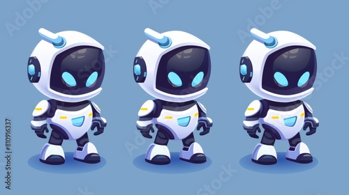 Animated cartoon robot evolution mascot. Computer symbol for internet communication and e-learning.