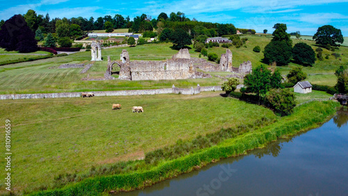 Aerial view of the ruins of Kirkham Priory, situated on the banks of the River Derwent at Kirkham, North Yorkshire, England. The Augustinian priory was founded in the 1120.   photo
