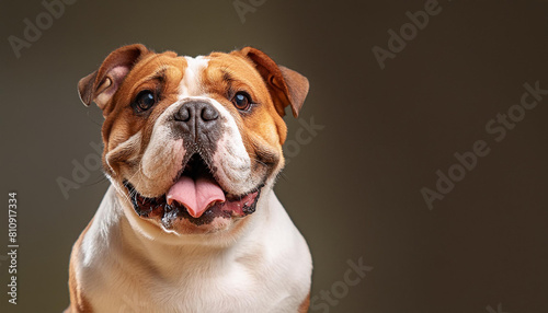 Portrait of cute joyful Bulldog , pet dog animal banner with copy space © Kwangvann Ztudio