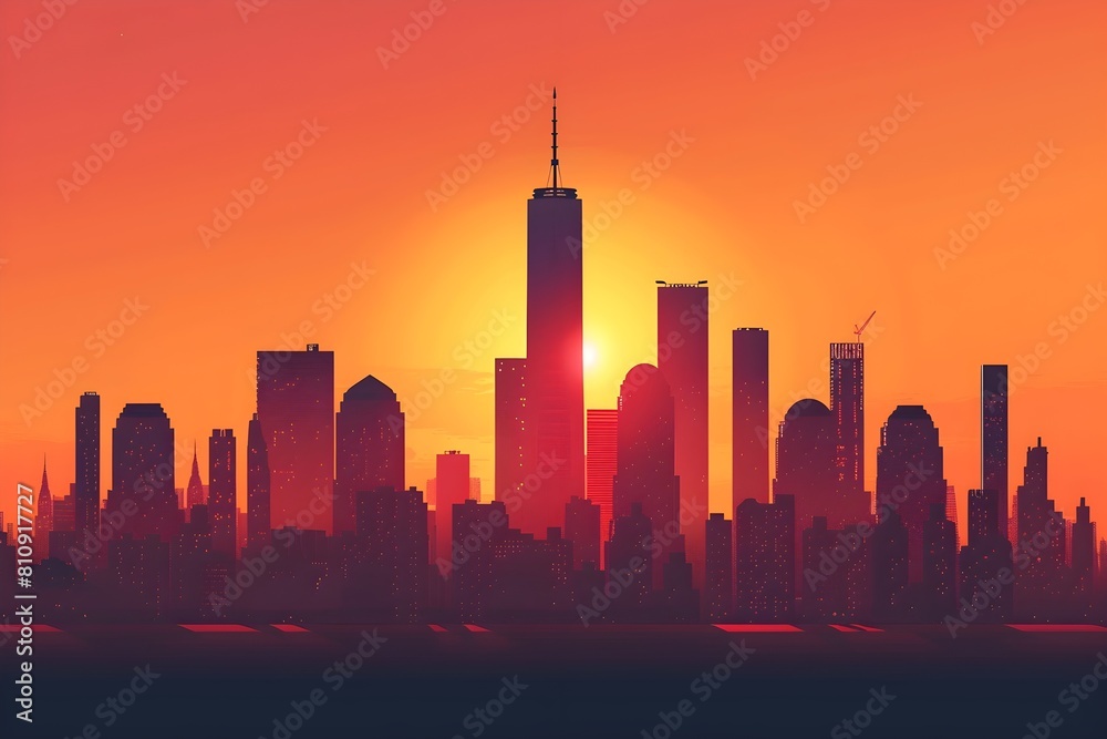 Obraz premium the iconic skyline of a bustling financial district at sunset with skyscrapers. business growth, prosperity, and success. business area.