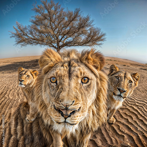 A Painting of Desert Dynasty  Cheetah Family Gathers Under a Solitary Sentinel 