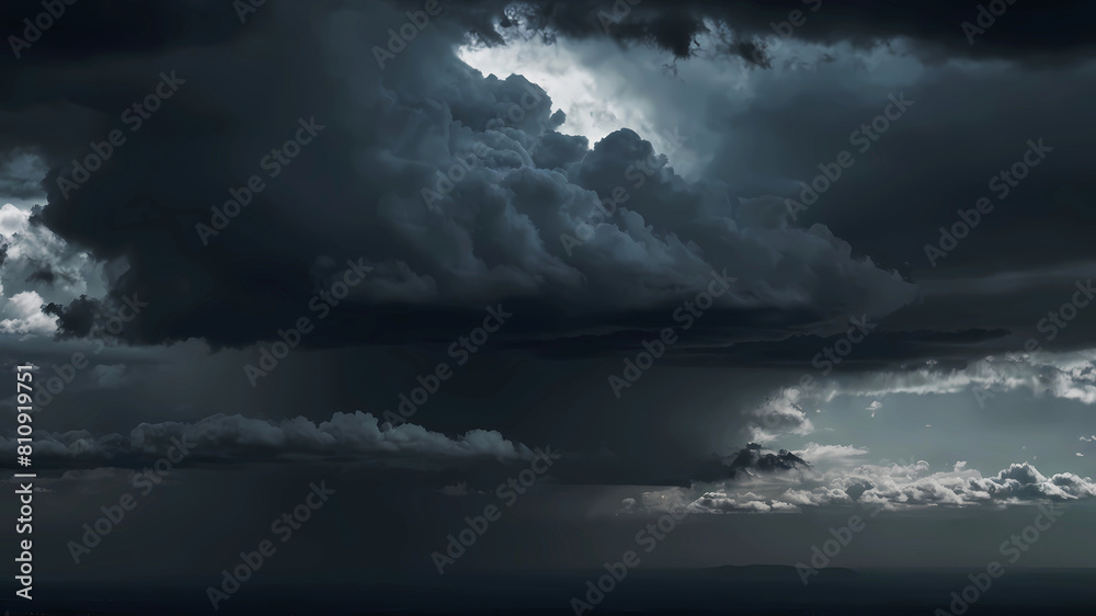 Thick dark clouds in the sky. Gray weather, panoramic view Thick dark clouds in the sky. Gray weather, panoramic view
