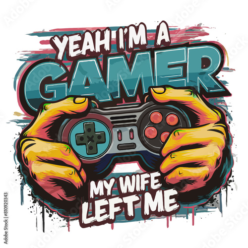 vector t-shirt design gamer console and funny text