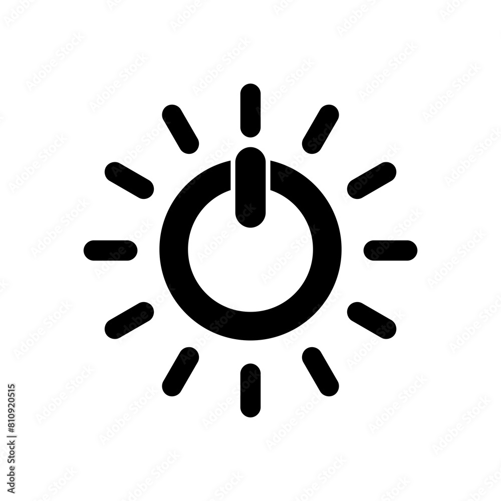 Black vector of a power button encircled by rays symbolizing energy. Black vector of a power button encircled by rays symbolizing energy.