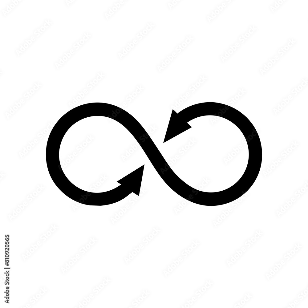 Silhouette of an infinity loop with arrows, representing recycling and sustainability. Silhouette of an infinity loop with arrows, representing recycling and sustainability.