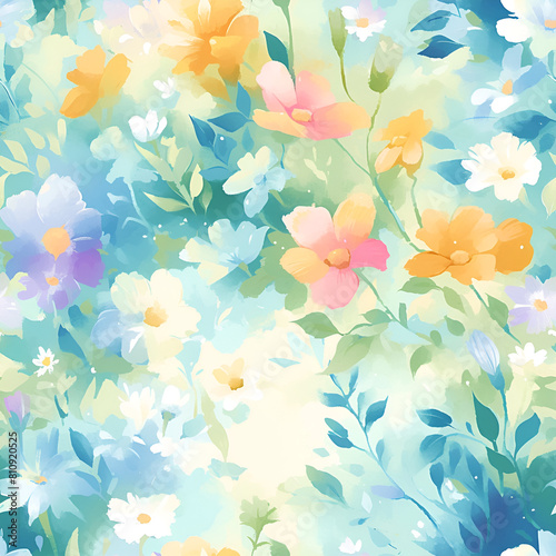 Seamless pattern with watercolor flowers  Continuous in four directions 