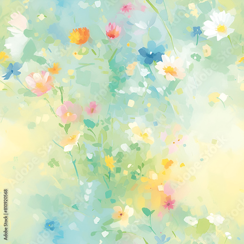 Seamless pattern with watercolor flowers, Continuous in four directions