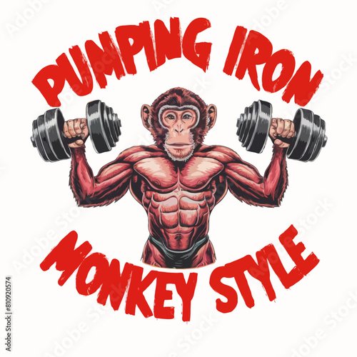 funny vector t-shirt design bodybuilding powerlifting athlete monkey