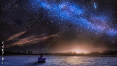 Astrophotography Landscape with Man Watching Stars   © space_of_work