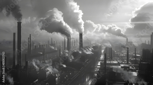 Smoke and air pollution. Pollution of the atmosphere. Factory with large pollution smoke background