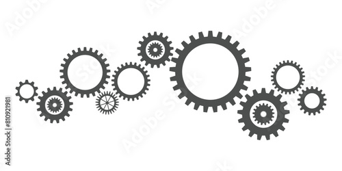 Gear wheel abstract vector set. Collection of different grey cogwheels isolated on white. Doodle style gear mechanism. New business idea, teamwork, progress, technology concept