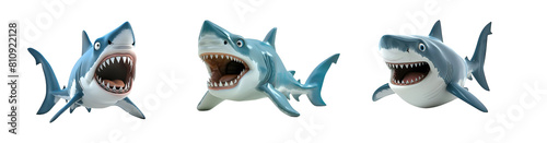 Set of Angry shark fish Isolated on transparent background