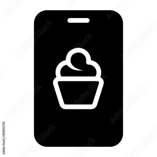 food recipe app on mobile phone glyph icon
