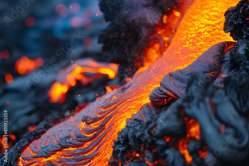 Glowing red lava.