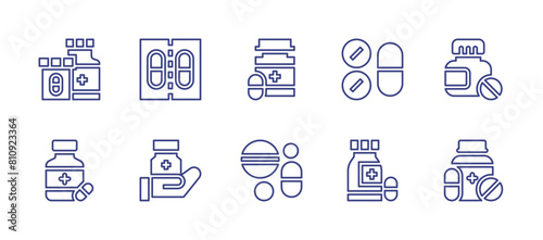 Medicine line icon set. Editable stroke. Vector illustration. Containing medicine, tablets, pills, prescription.