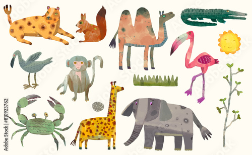 Animal wildlife watercolor painting. vector illustration.  isolated cartoon.	