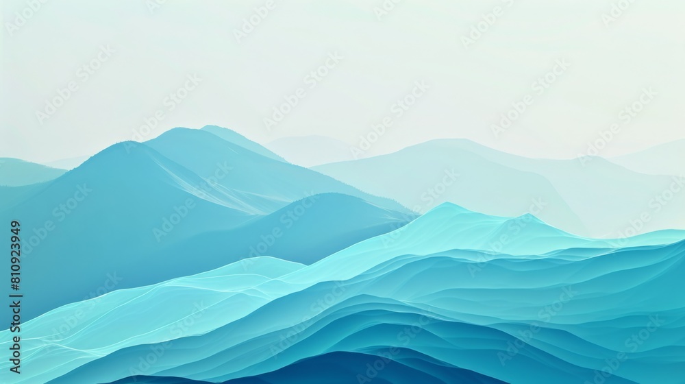 Abstract Landscape Art: Light Blue and Green Mountains Silhouette with Atmospheric Sky Abstract Landscape Art: Light Blue and Green Mountains Silhouette with Atmospheric Sky