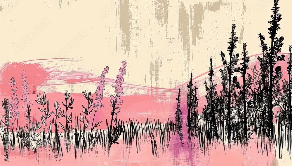 A peaceful abstract forest of bluebells in soft pastel hues, creating a serene and calming ambiance with minimalist design and negative space. A peaceful abstract forest of bluebells in soft pastel hues, creating a serene and calming ambiance with minimalist design and negative space.