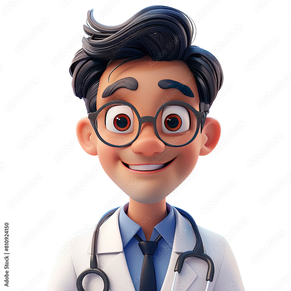 3D cartoon doctor. Cartoon doctor on transparent background. 