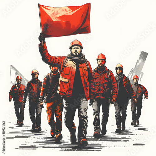 Workers organize strikes to demand fair wages and better working conditions isolated on white background, minimalism, png 