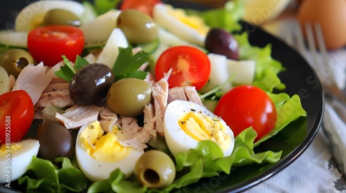 Salade Niçoise, a salad from Nice made with tuna, olives, tomatoes, and hard-boiled eggs