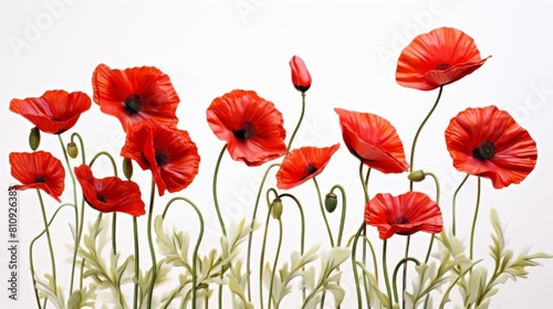red poppy flowers on the white background