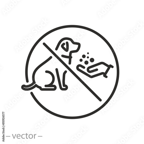 forbidden feed the dog icon, do not food dogs, stop pet eat of hand,  thin line web symbol on white background - editable stroke vector illustration eps 10