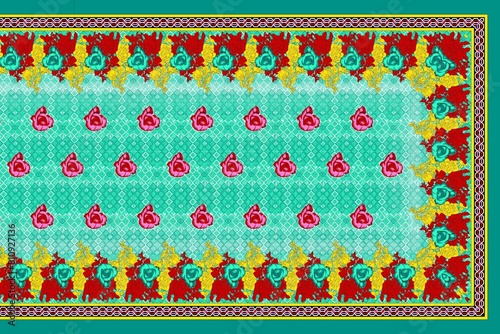 multi abstract pattern sari design, geometrical textile saree in colorful Flower design.