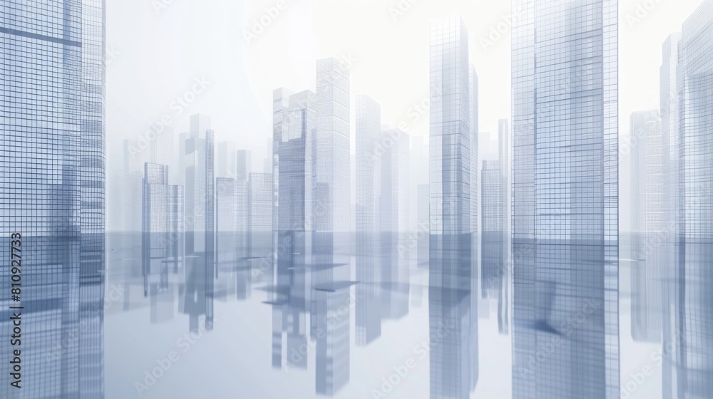 Minimalist Business District: Prosperous Financial Center with Tiled Buildings and Semi-Transparent Reflections Minimalist Business District: Prosperous Financial Center with Tiled Buildings and Semi-Transparent Reflections