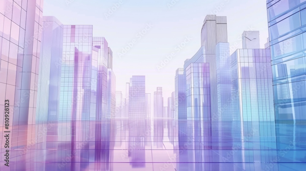 Minimalist Business District: Prosperous Financial Center with Tiled Buildings and Semi-Transparent Reflections Minimalist Business District: Prosperous Financial Center with Tiled Buildings and Semi-Transparent Reflections