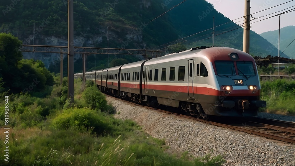 train on the railway Dynamic Train Running at High Speed on Railway Track