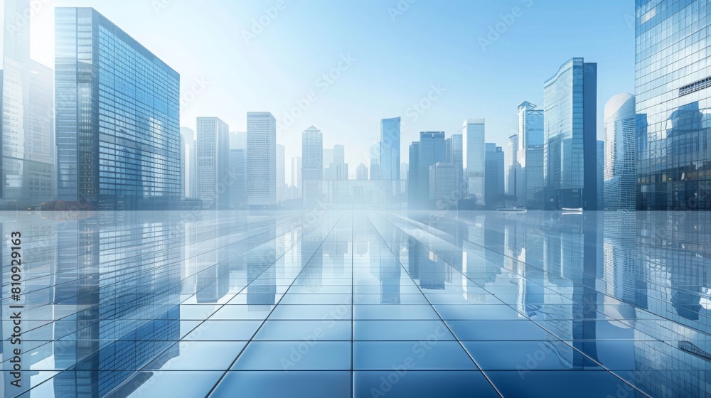 Minimalist Business District: Prosperous Financial Center with Tiled Buildings and Semi-Transparent Reflections Minimalist Business District: Prosperous Financial Center with Tiled Buildings and Semi-Transparent Reflections