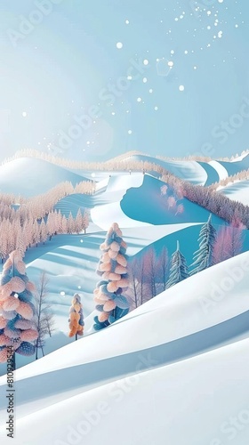 Perspective ski slope flat design side view winter sports area theme 3D render Splitcomplementary color scheme photo