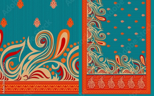 multi abstract pattern sari design, geometrical textile saree in colorful Flower design.