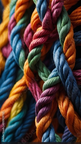 background of interweaving colored ropes and cords