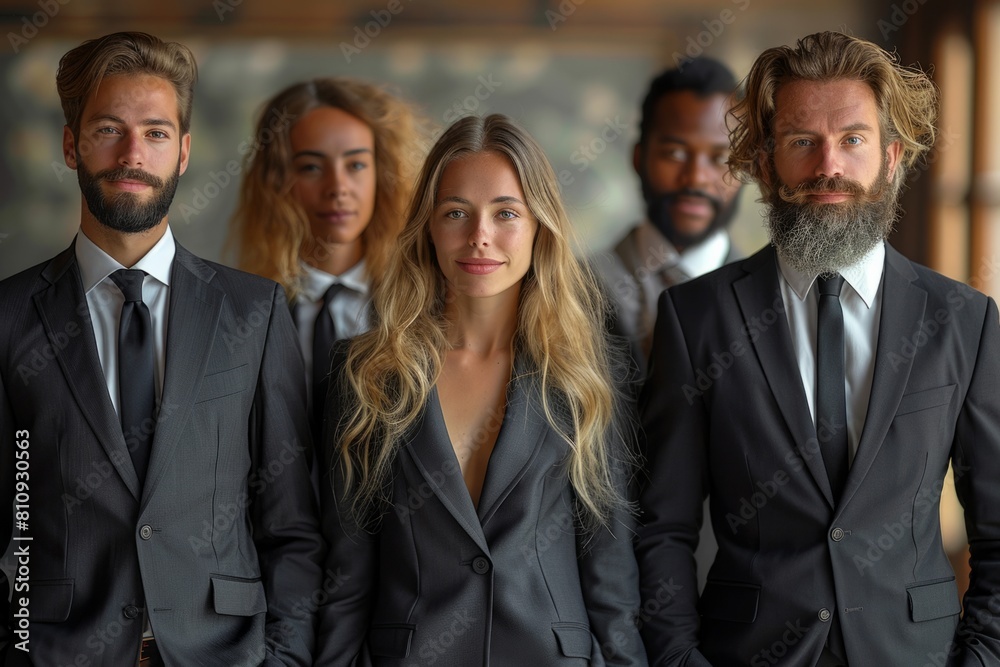 A group of business people in formal wear standing together in suits and ties A group of business people in formal wear standing together in suits and ties