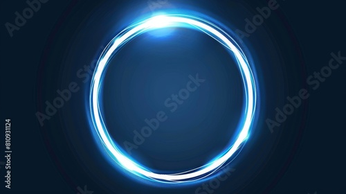 An outline of a neon light ring with a shining glare ring, rays, and highlights. A round outline with a luminous glow. Designed as a modern illustration.