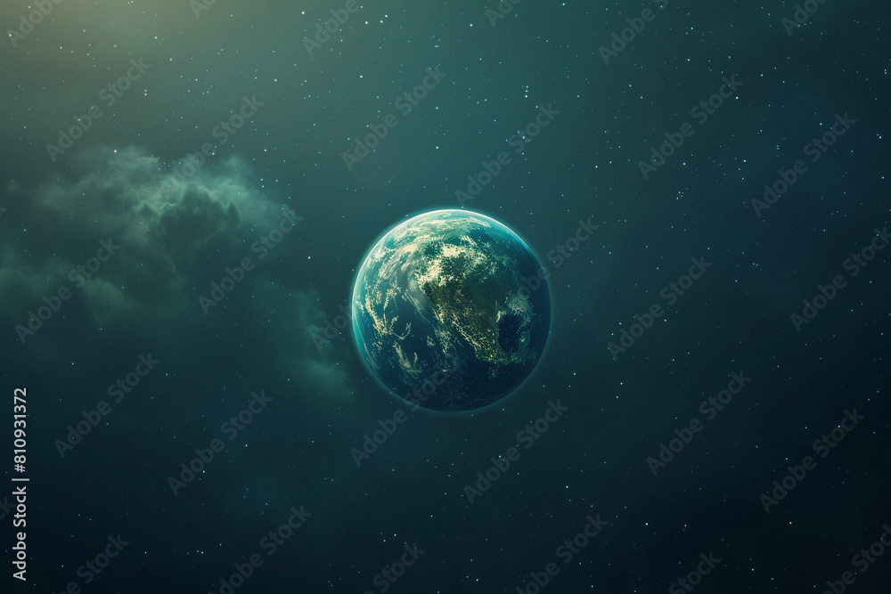 A peaceful and serene depiction of Earth floating alone in the void of space