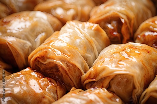 Sarma, traditional serbian cooked dish with minced meat and rice stuffed in a cabbage leaf. ai Generative