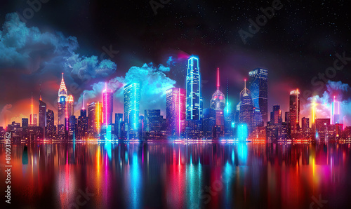 Futuristic City Skyline at Night, Generate Ai © VinaAmeliaGRPHIC