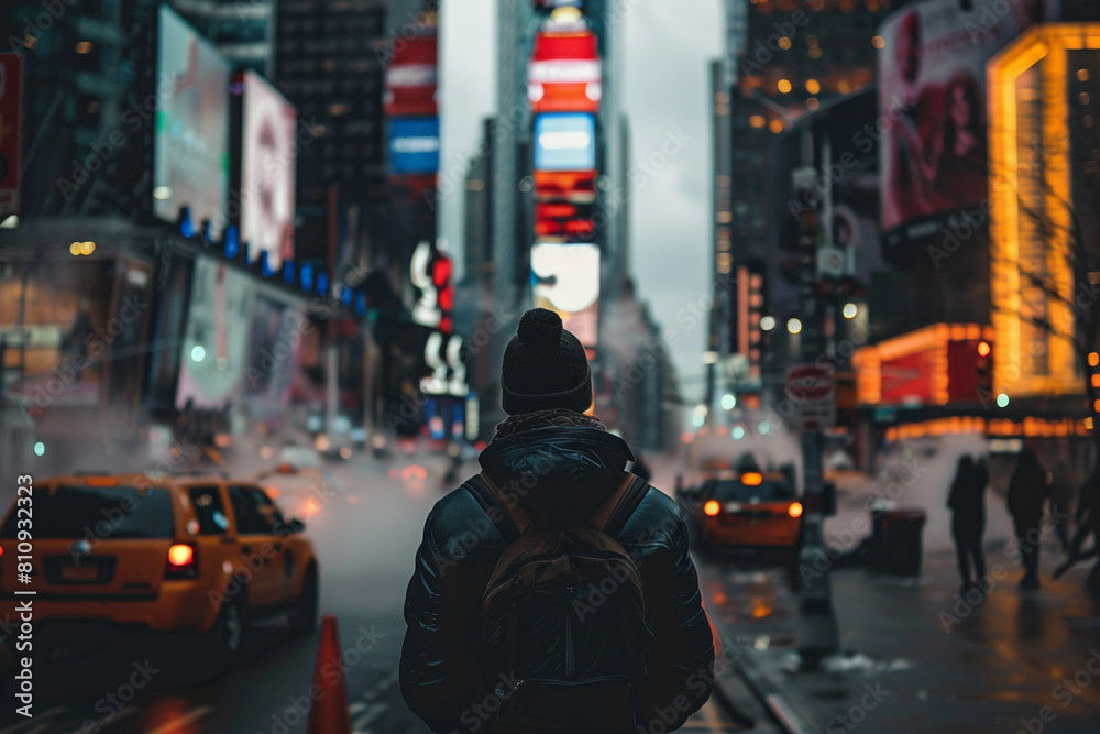 A person standing alone in a crowded metropolis illustrating the sense of loneliness in an urban setting