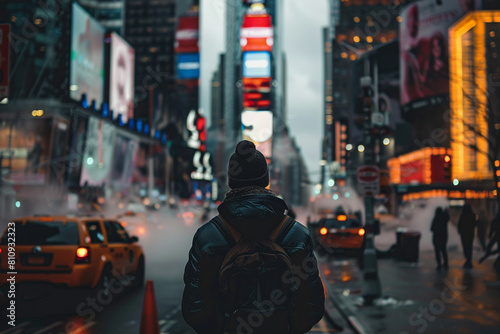A person standing alone in a crowded metropolis illustrating the sense of loneliness in an urban setting