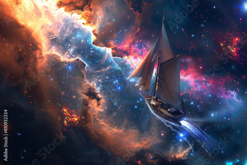 A photon sail ship gliding on light waves across the galaxy photo