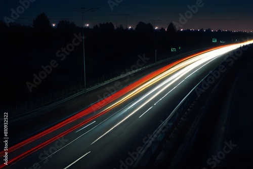 Moving car lights on highway at night long Generative AI 