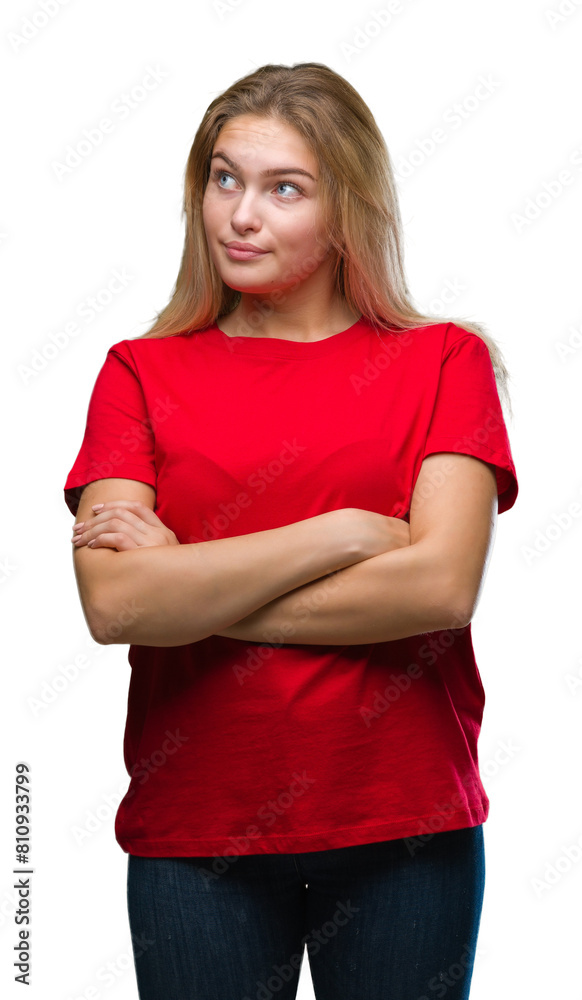 Young caucasian woman over isolated background smiling looking side and staring away thinking.