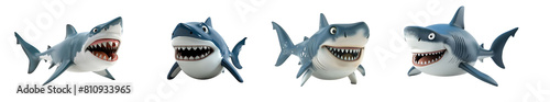 Set of Angry shark fish Isolated on transparent background